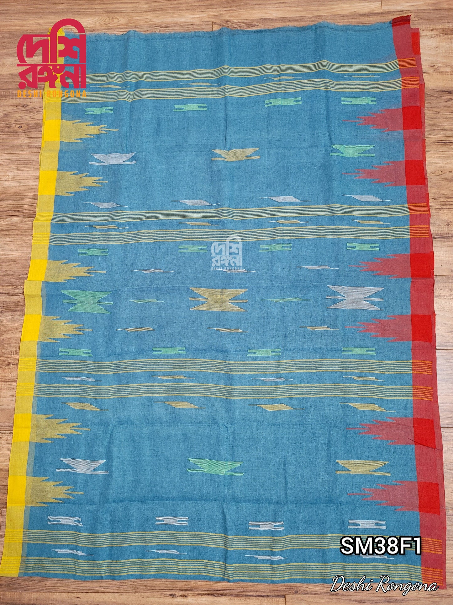 Sylheti Monipuri Handwoven Saree – Sea Green & Ganga Jamuna