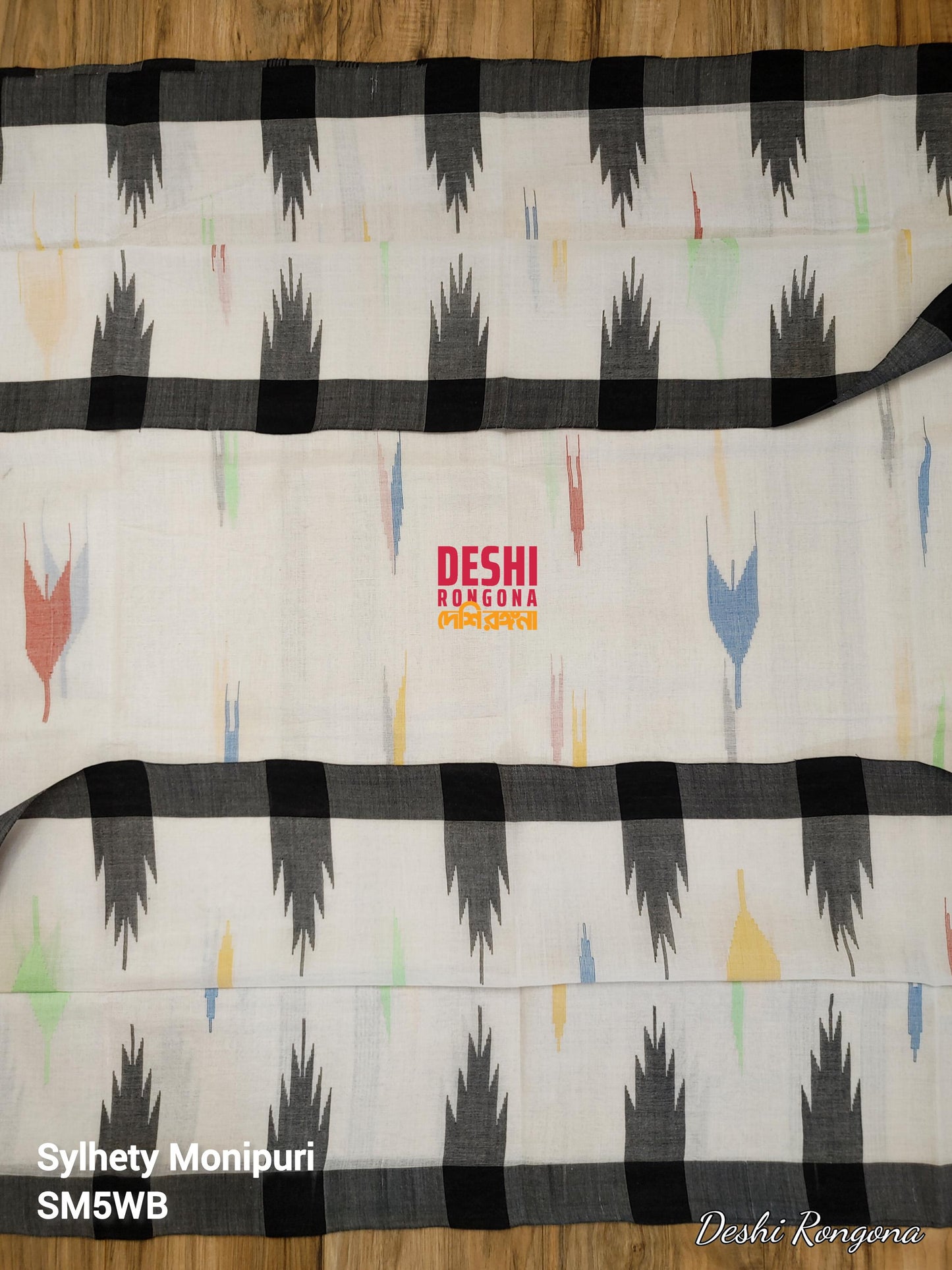 Sylheti Monipuri Handwoven Cotton Saree – White & Black