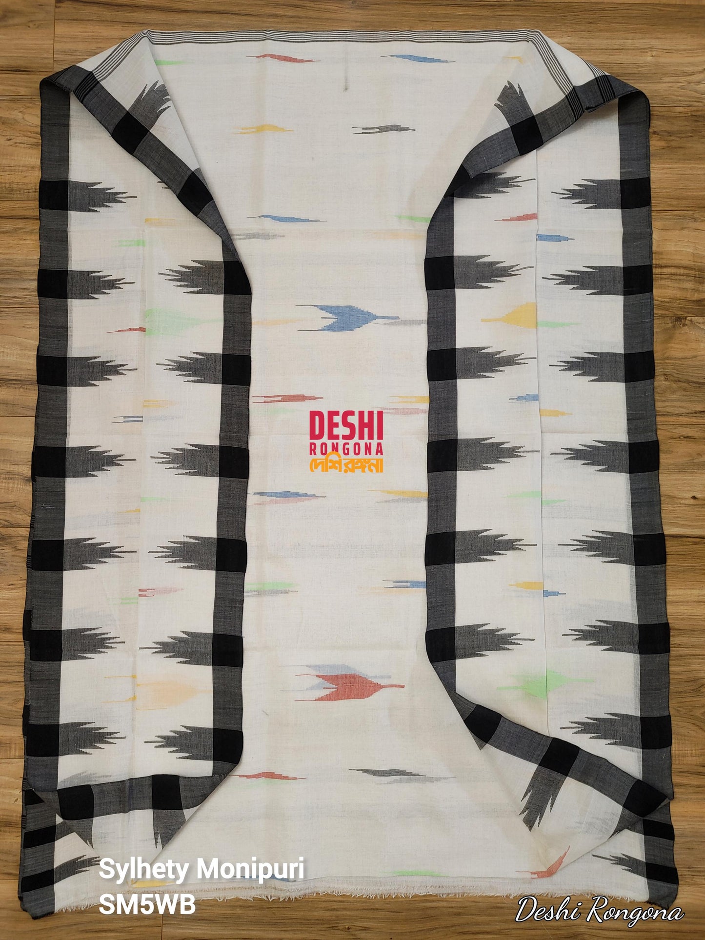 Sylheti Monipuri Handwoven Cotton Saree – White & Black