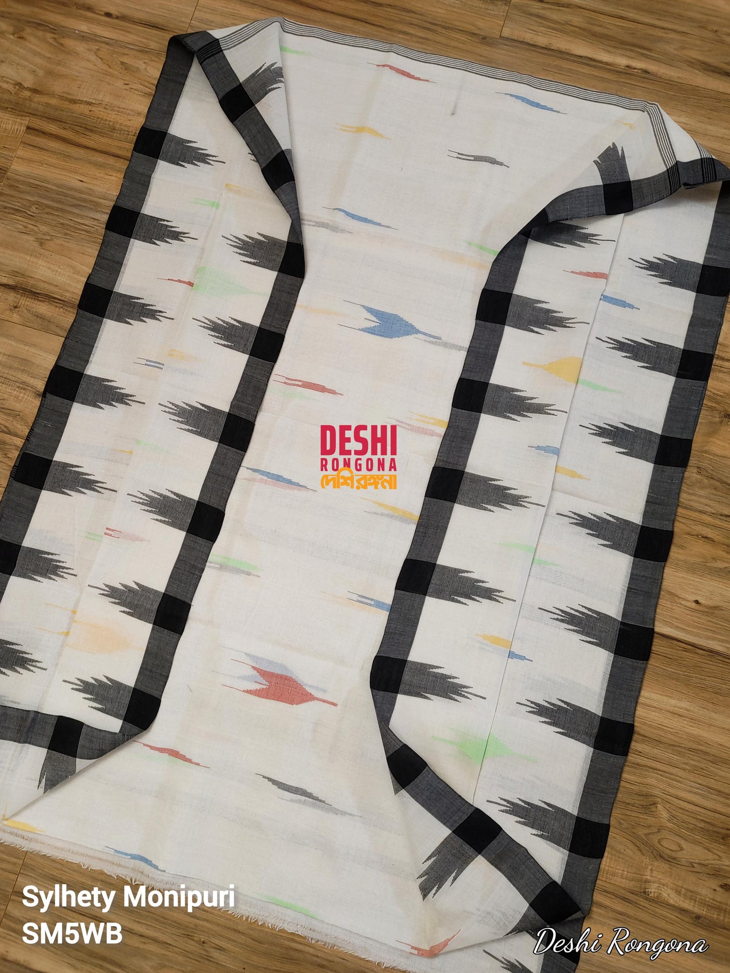 Sylheti Monipuri Handwoven Cotton Saree – White & Black