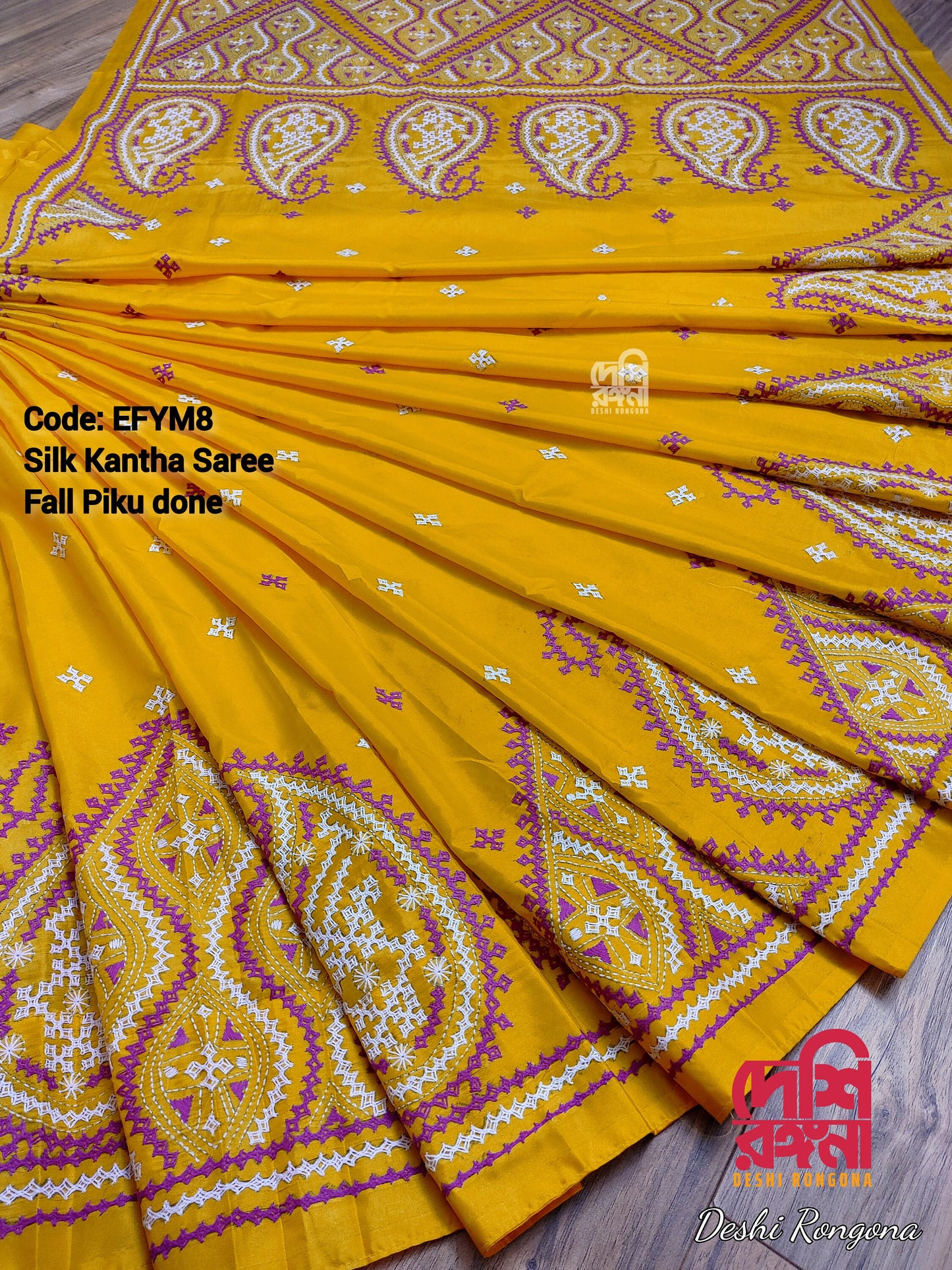 Yellow Bangalore Silk Kutch Work Saree – Handcrafted Elegance