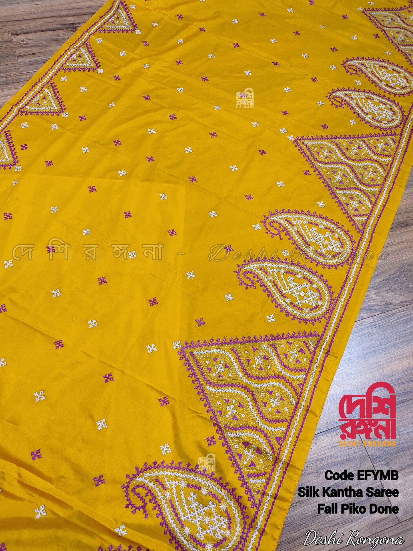 Yellow Bangalore Silk Kutch Work Saree – Handcrafted Elegance