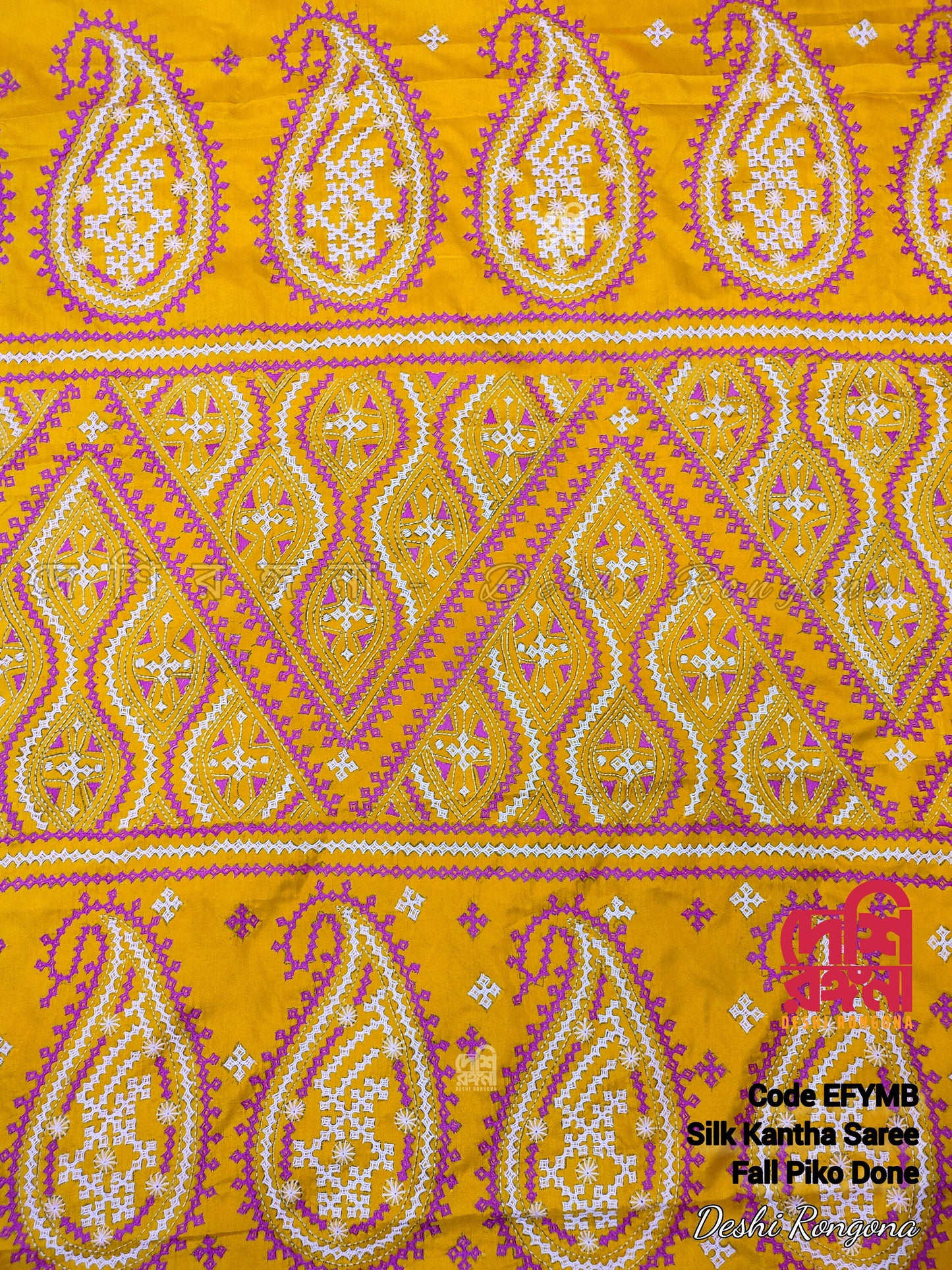 Yellow Bangalore Silk Kutch Work Saree – Handcrafted Elegance