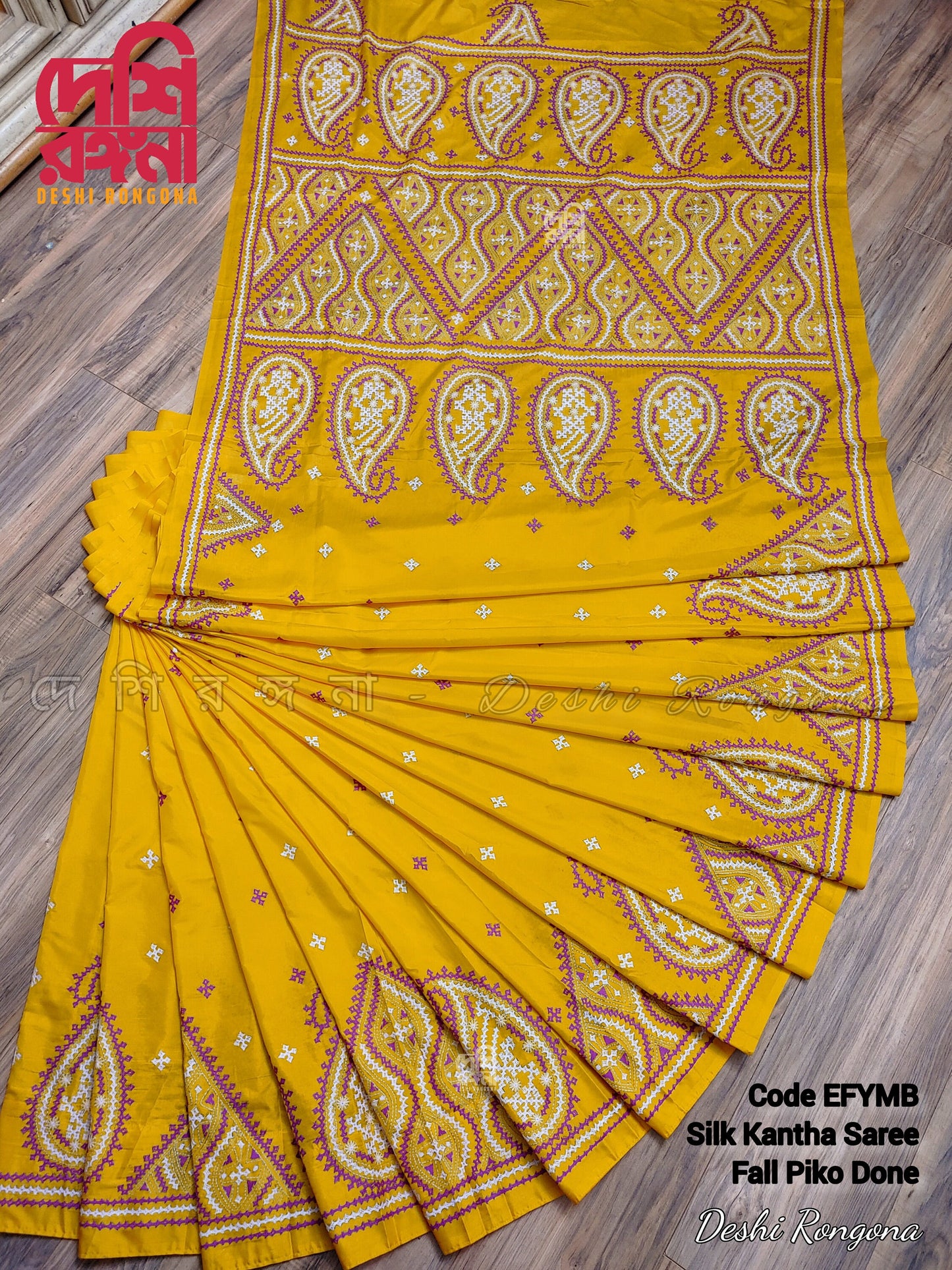Yellow Bangalore Silk Kutch Work Saree – Handcrafted Elegance
