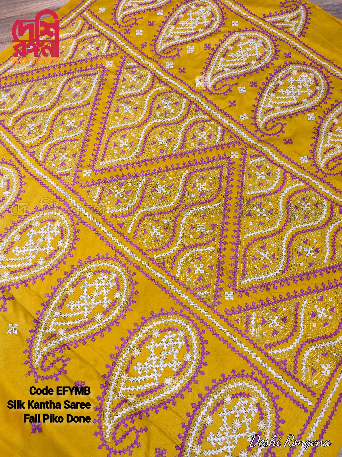 Yellow Bangalore Silk Kutch Work Saree – Handcrafted Elegance