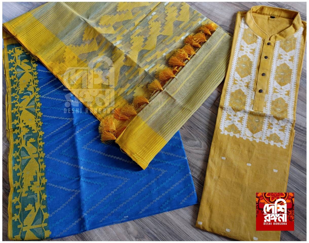 Dhakai HalfSilk Jamdani Saree and Punjabi Couple set