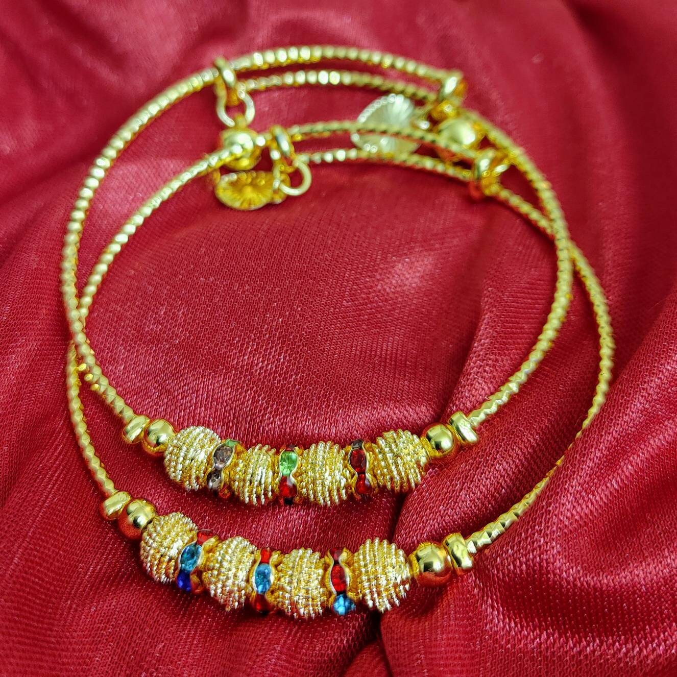 Gold Plated Mom/Baby Girl matching Bangles, 1 pair, Multi Colored Stones, Elegant Gift For Indian Wedding, Bridal, Bridesmaid Party Jewelry