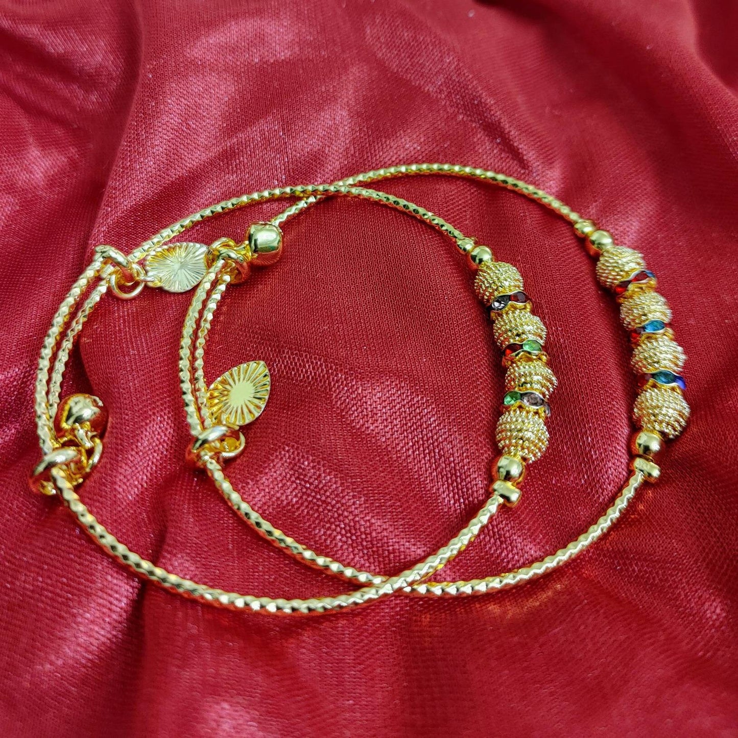 Gold Plated Mom/Baby Girl matching Bangles, 1 pair, Multi Colored Stones, Elegant Gift For Indian Wedding, Bridal, Bridesmaid Party Jewelry