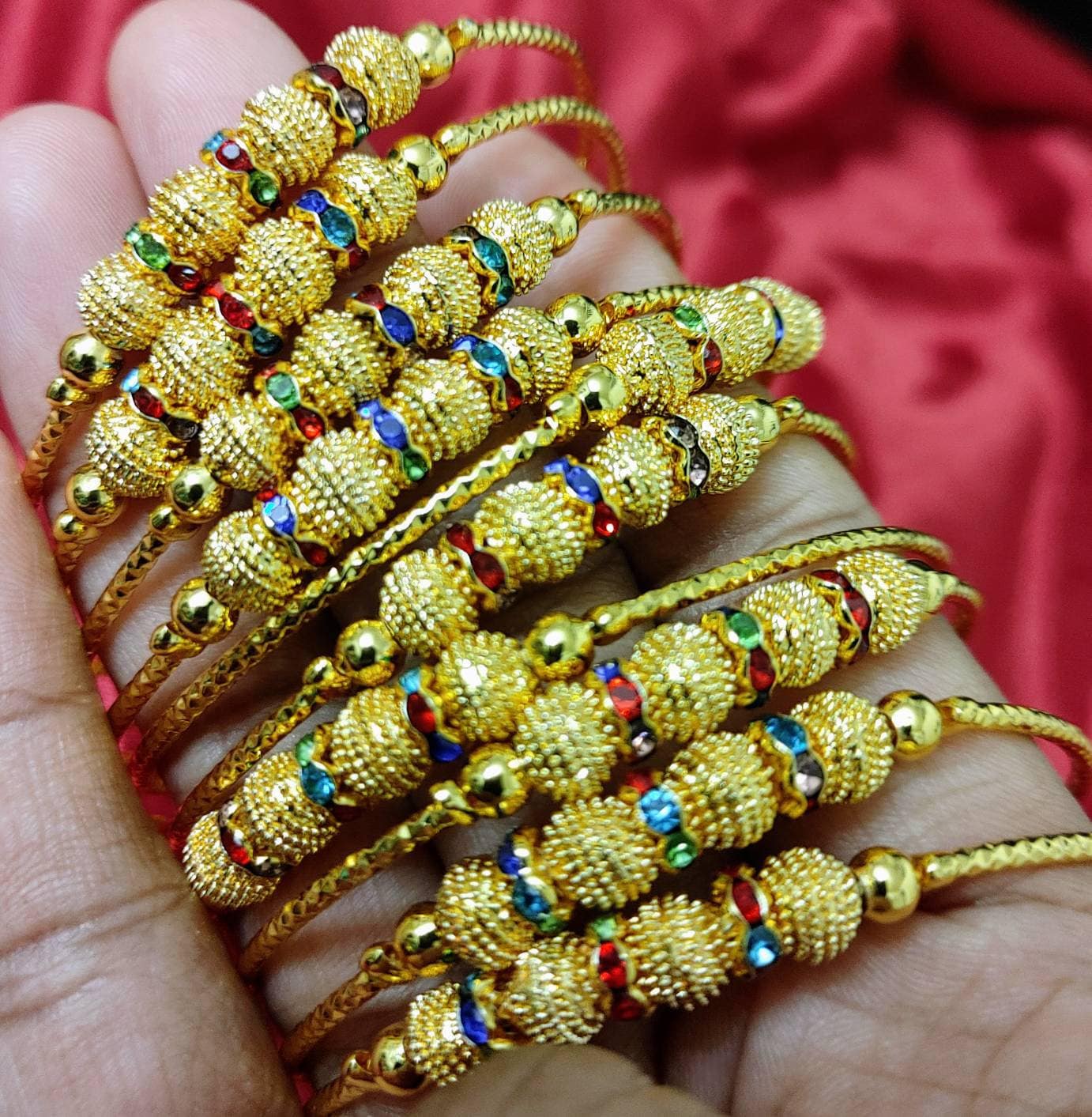 Gold Plated Mom/Baby Girl matching Bangles, 1 pair, Multi Colored Stones, Elegant Gift For Indian Wedding, Bridal, Bridesmaid Party Jewelry