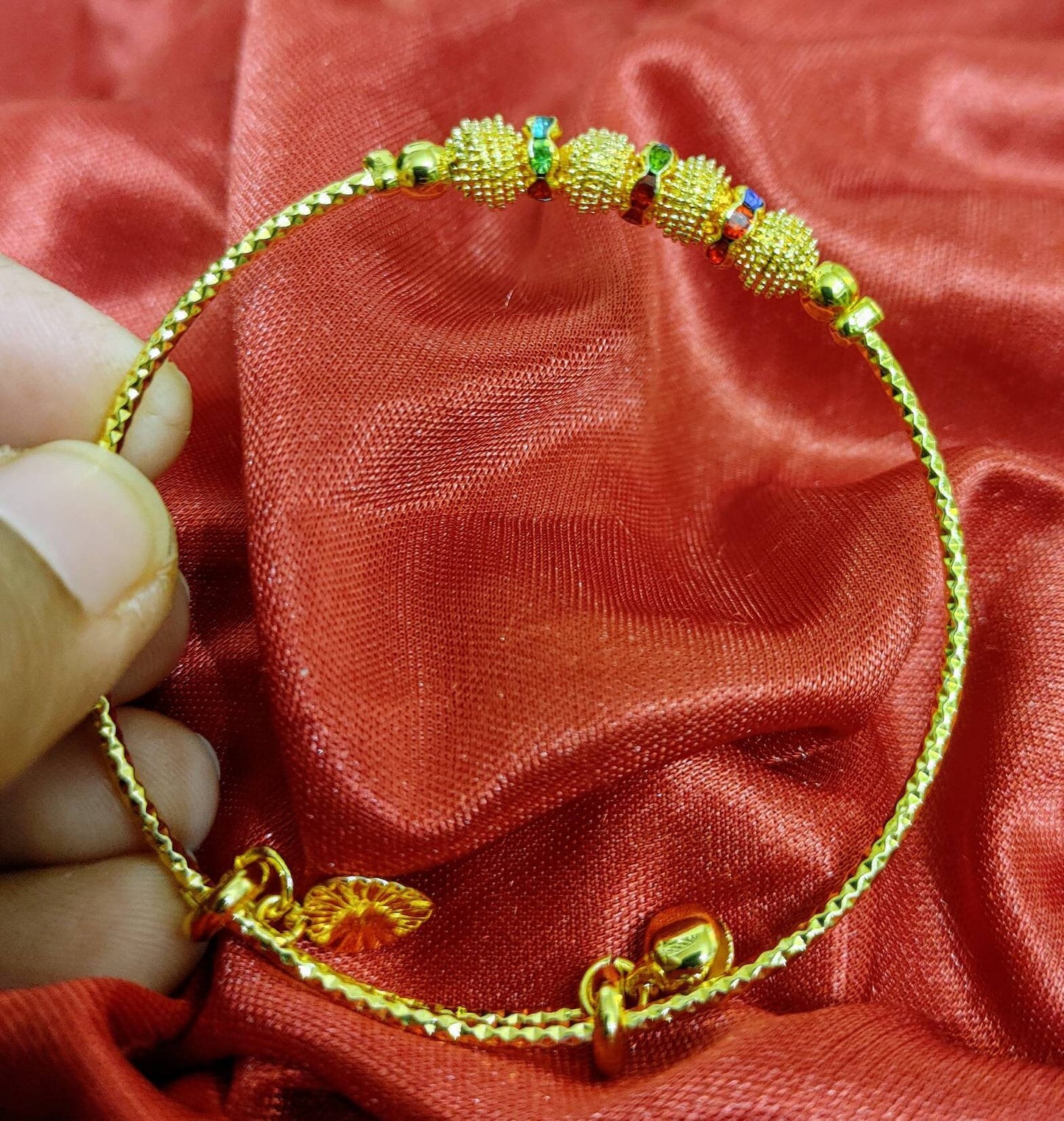 Gold Plated Mom/Baby Girl matching Bangles, 1 pair, Multi Colored Stones, Elegant Gift For Indian Wedding, Bridal, Bridesmaid Party Jewelry