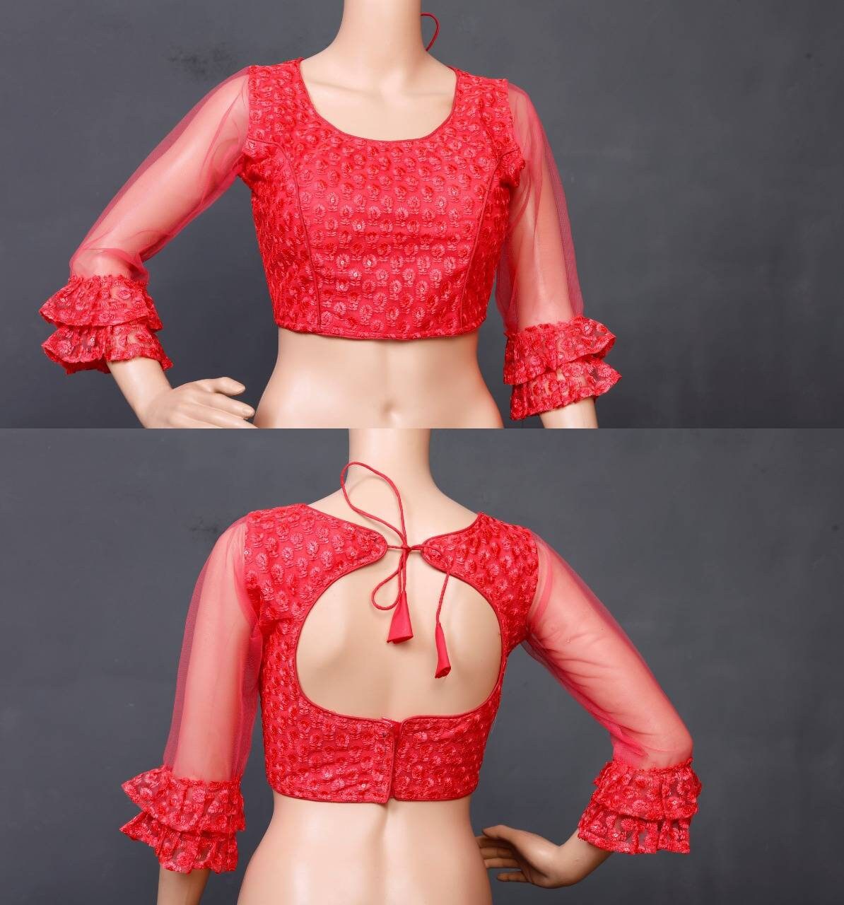 Soft Pure Nylon Readymade Blouse with chiffli embroidery thread and sequence work