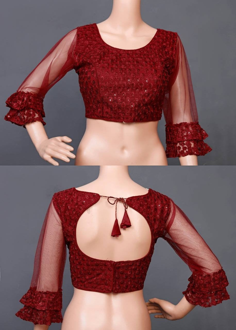 Soft Pure Nylon Readymade Blouse with chiffli embroidery thread and sequence work