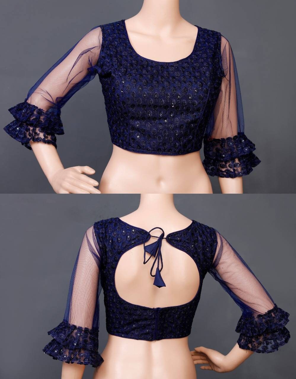 Soft Pure Nylon Readymade Blouse with chiffli embroidery thread and sequence work