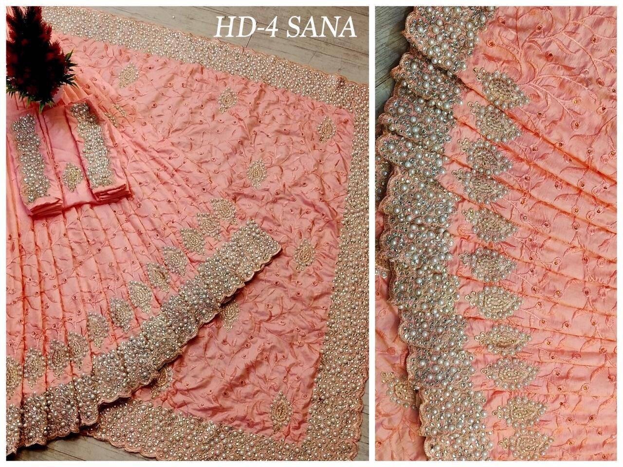 Exclusive Sanna Silk Party Saree, Gorgeous Pearl, Diamond & Embroidery Work, Elegant, Comfortable Party Wear