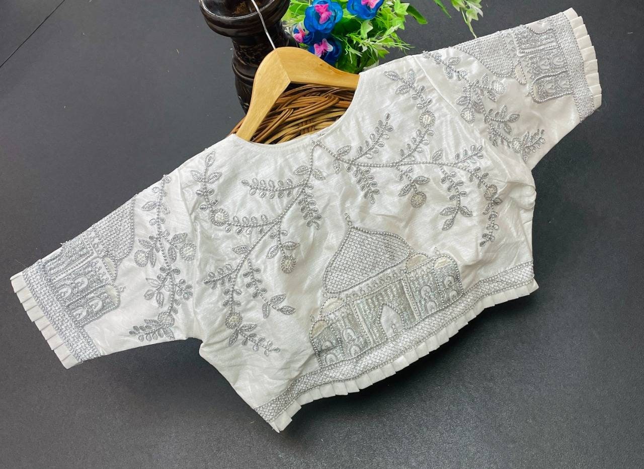 Tazz, Gujrati Blouse, Exclusive Maggam Work Readymade Blouse, Heavy Phantom Silk, Gorgeous Blouse that goes with every saree in your closet