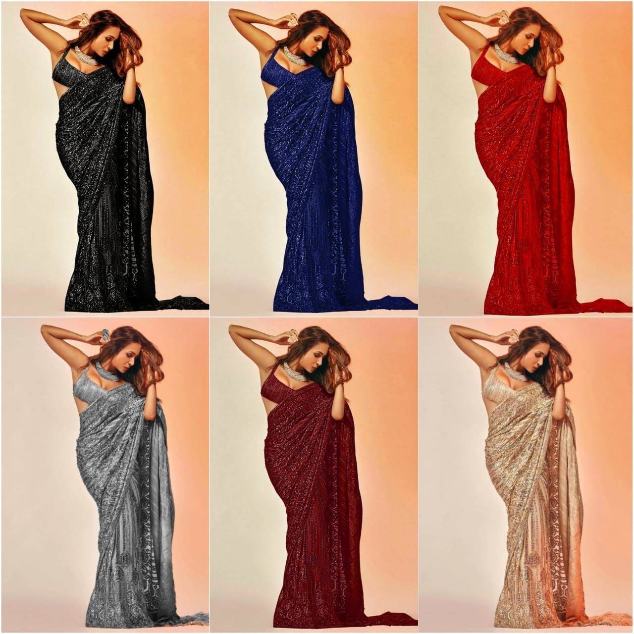 Bollywood Designer Sequins Saree, Mallica Arrora Design, Ready to ship in USA