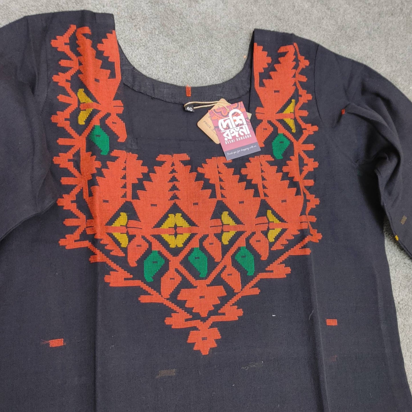 Dhakai Jamdani Dress, Handloom Cotton 3 piece, Black and Red Combination, Soft, Comfortable Summer Wear. Kamij, Salwar and Dupatta