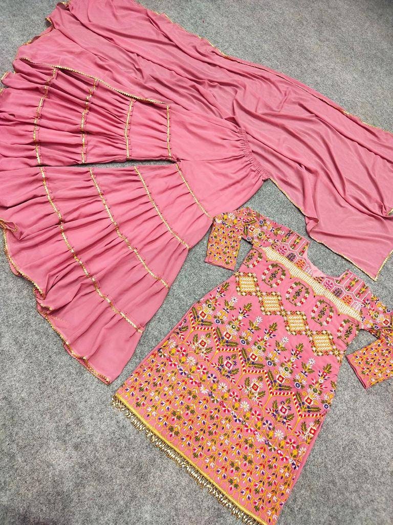Gorgeous Dress with Sharara, Georgette with Heavy Embroidery Work