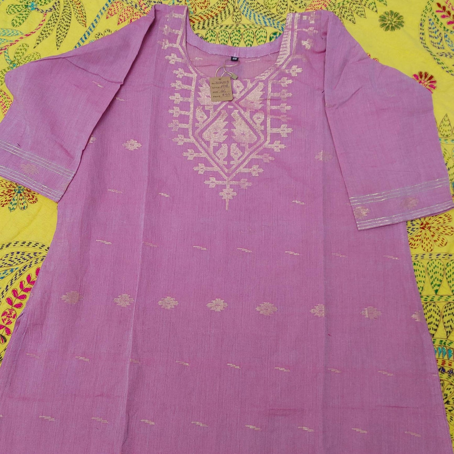 Handwoven Pink Dhakai Jamdani Cotton 3-Piece Set