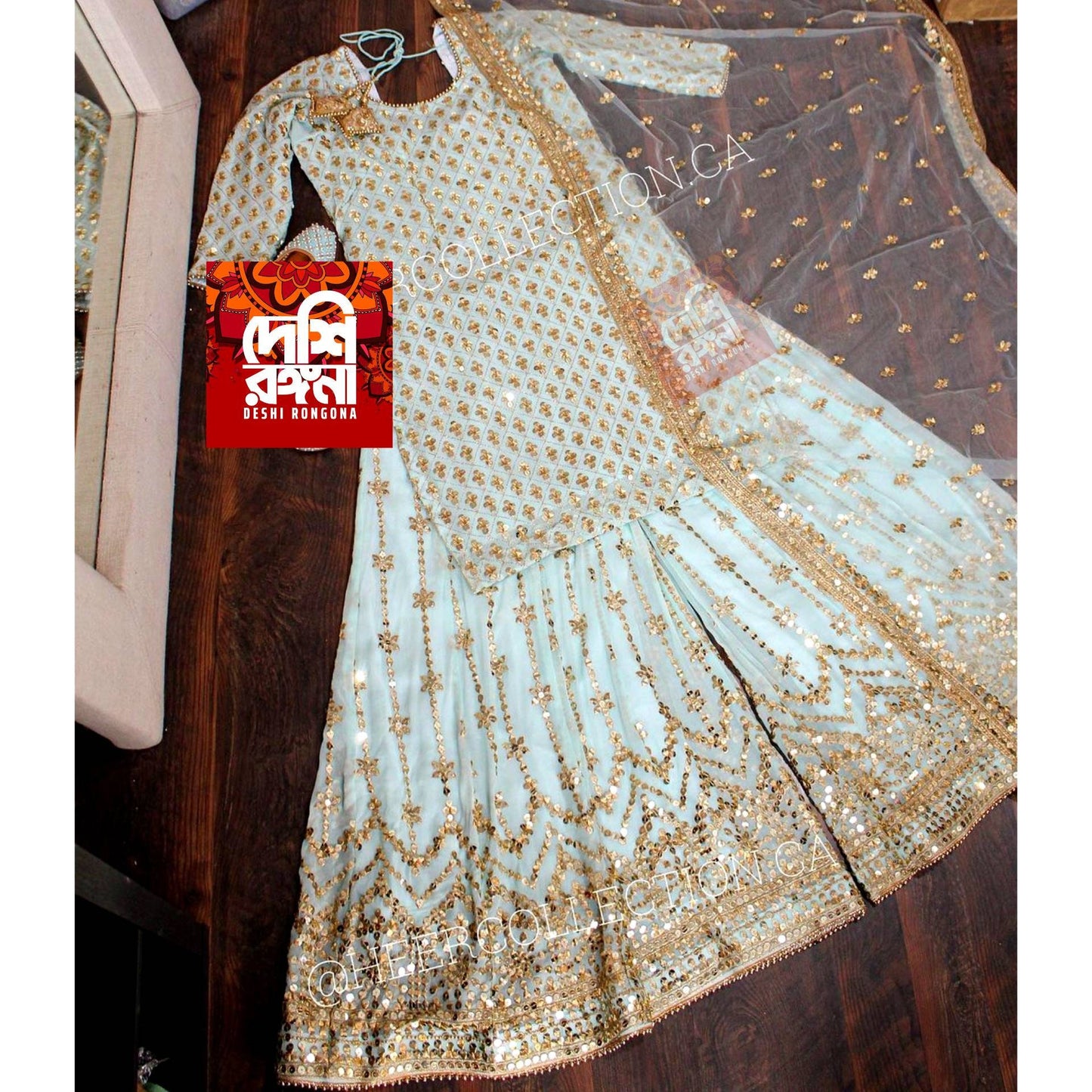Designer Party Wear, Stiched Top and Sharara. 9mm sequins work. Beautiful Net Dupatta. Ready to ship in USA