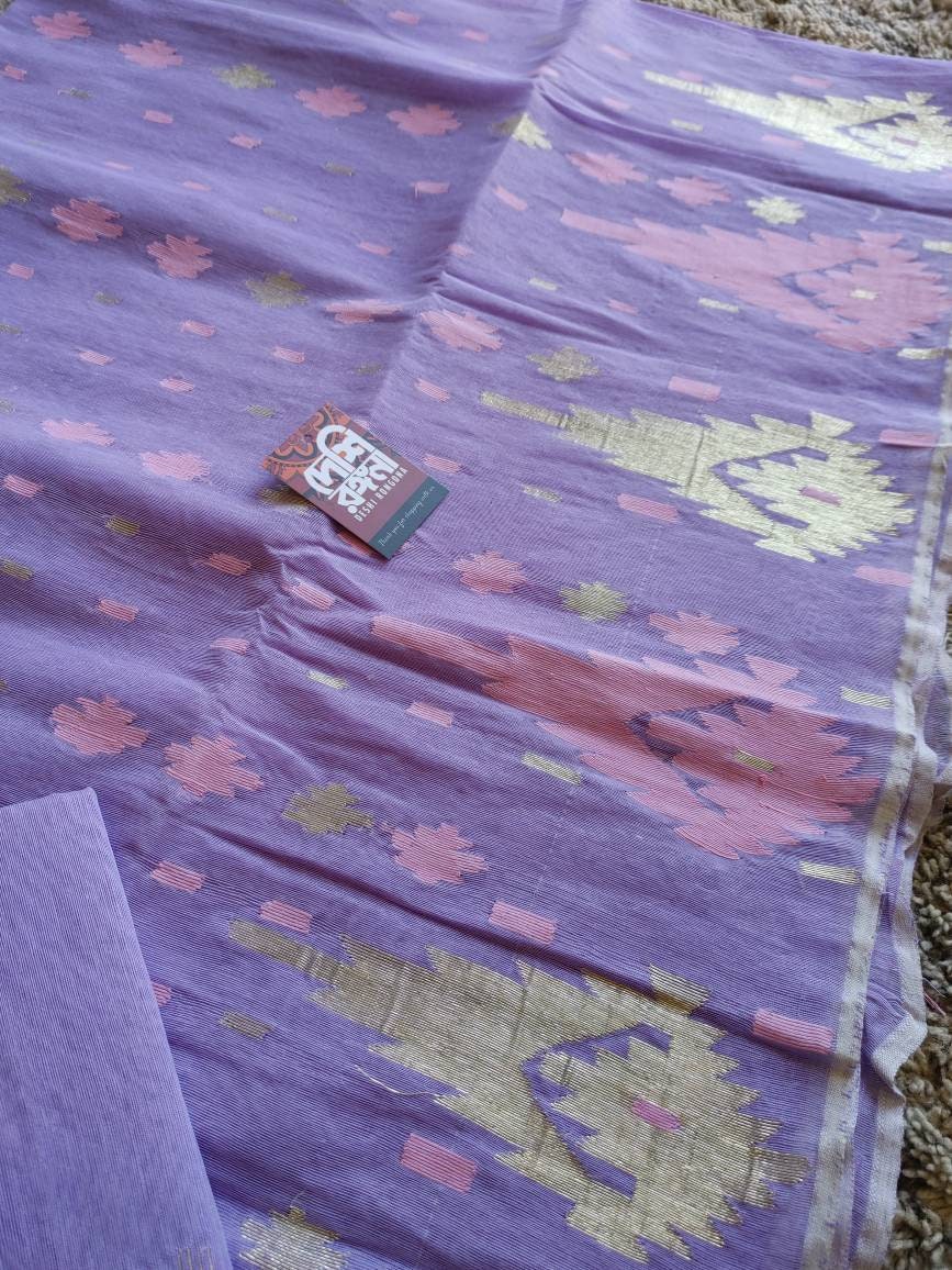 Dhakai Jamdani Saree Beautiful Lavender Color ll Handloomed Jamdani 40 count thread ll Traditional, Elegant, Classy and Saree