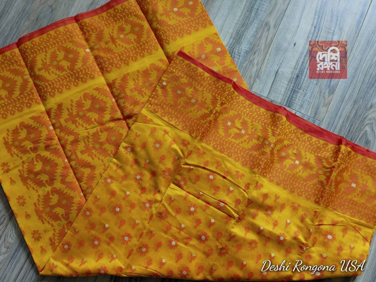 Tangail HalfSilk Saree, Beautiful Merigold-Orange/White/Black-Green/Black-Magenta/Blue Colors, Handloomed, Elegant, Party Sharee