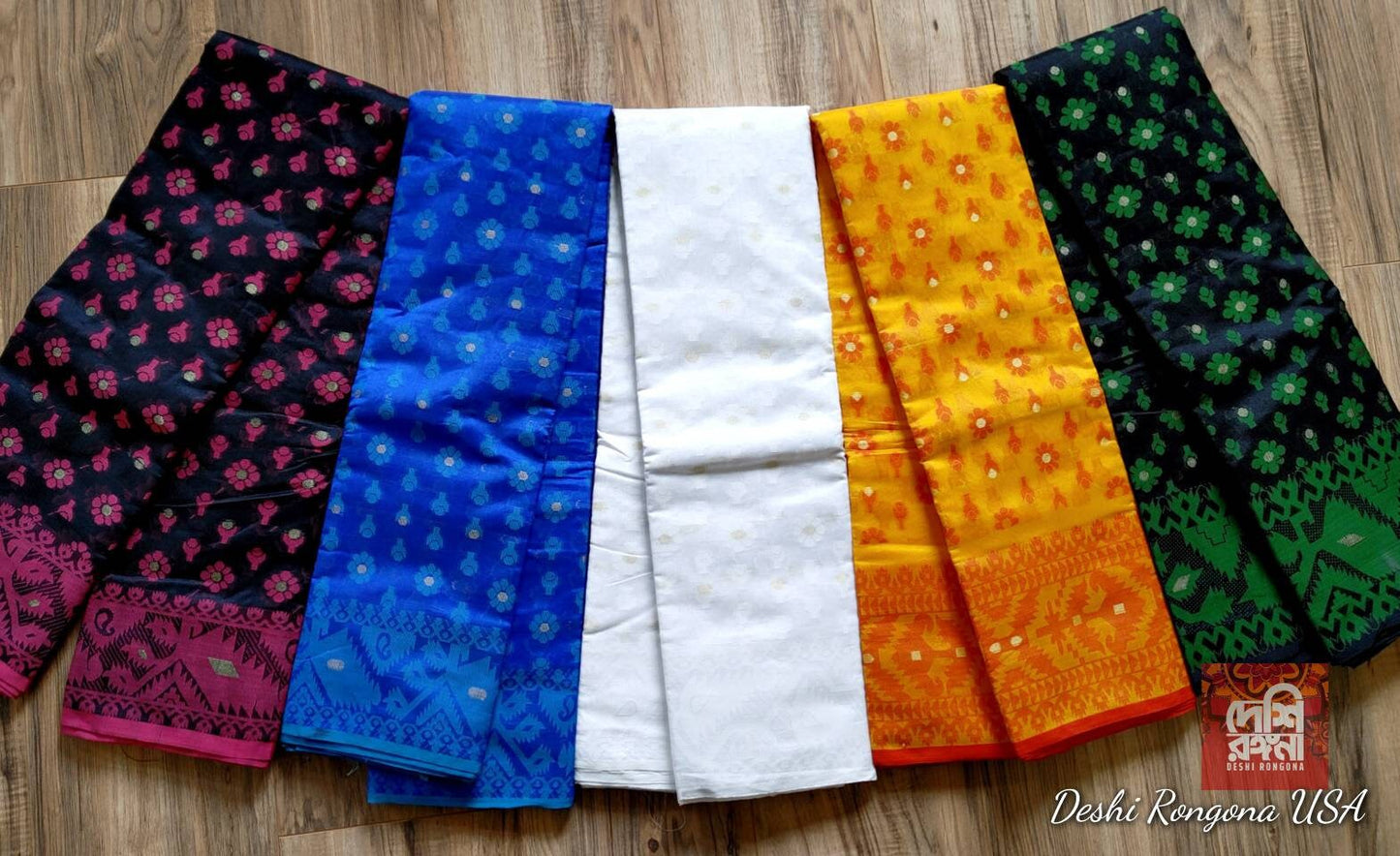 Tangail HalfSilk Saree, Beautiful Merigold-Orange/White/Black-Green/Black-Magenta/Blue Colors, Handloomed, Elegant, Party Sharee