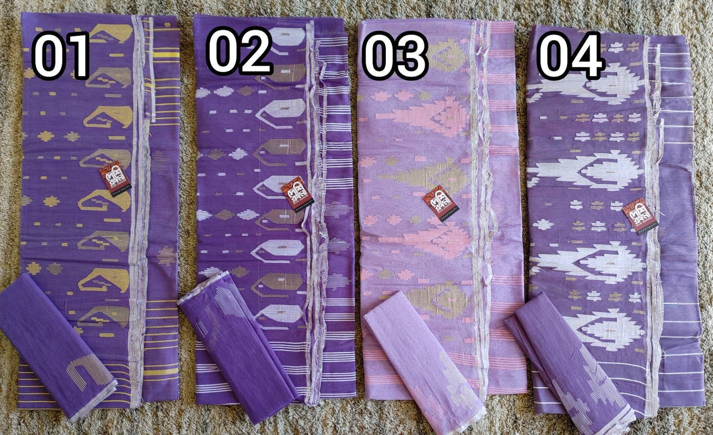 Dhakai Jamdani Saree Beautiful Lavender Color ll Handloomed Jamdani 40 count thread ll Traditional, Elegant, Classy and Saree