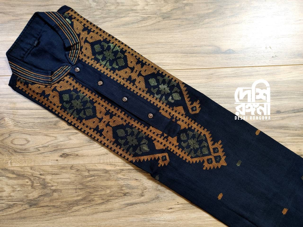 Black Dhakai Jamdani Pure Cotton Punjabi, Handloom, Comfortable, Elegant, Made in Dhaka, Bangladesh, SLIM FIT