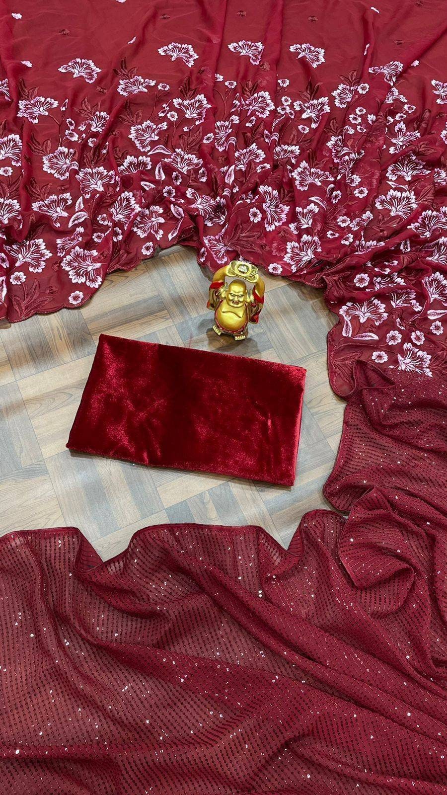 Soft Georgette Party Saree, fabric with sequence and shading embroidery multi work with touch up of cut work and piping border in saree