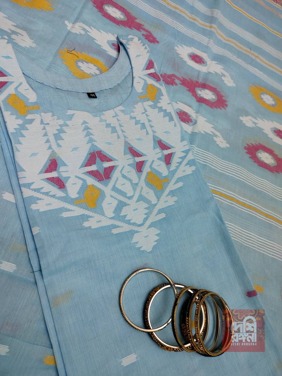 Exclusive Dhakai Jamdani Handloom Couple set, Women Cotton Kamij-Dupatta-Salwar and Men Tosshor Punjabi Combo set, Classy Jamdani
