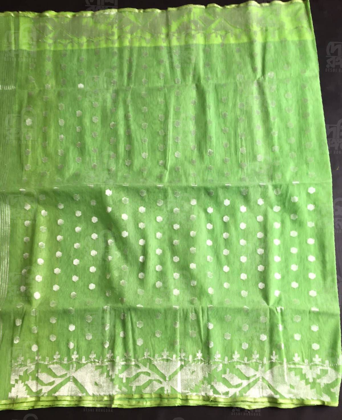 Exclusive Dhakai Jamdani Saree Beautiful Lime Green-Silver Jari Contrast, Handloom, 84 count threaded,Traditional,Elegant, Classy and Saree