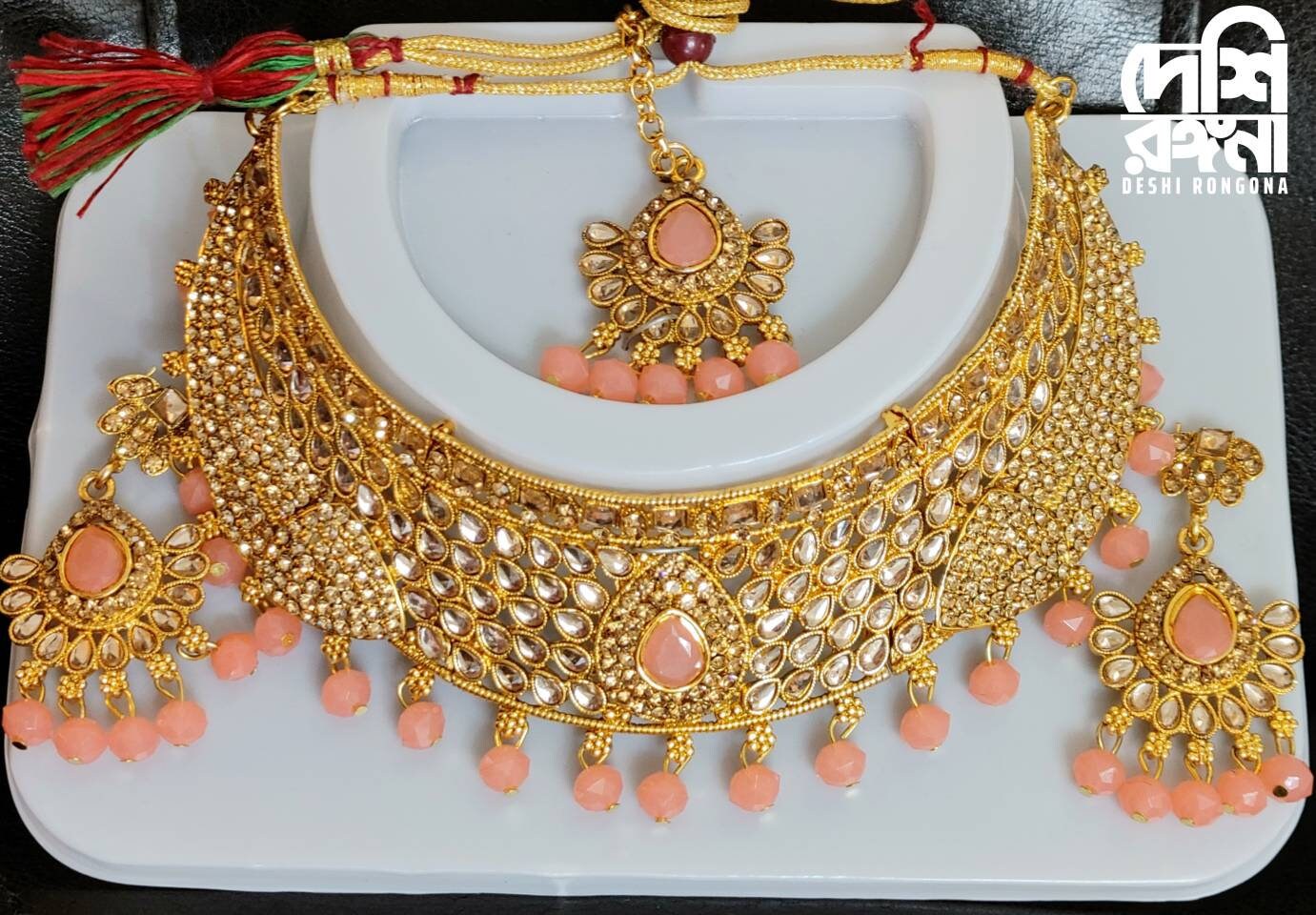 South Indian Women's Gold Plated Bridal Kundan Necklace Set, Designer Antique Fashion Jewelry, Traditional Wedding Jewellery Gift