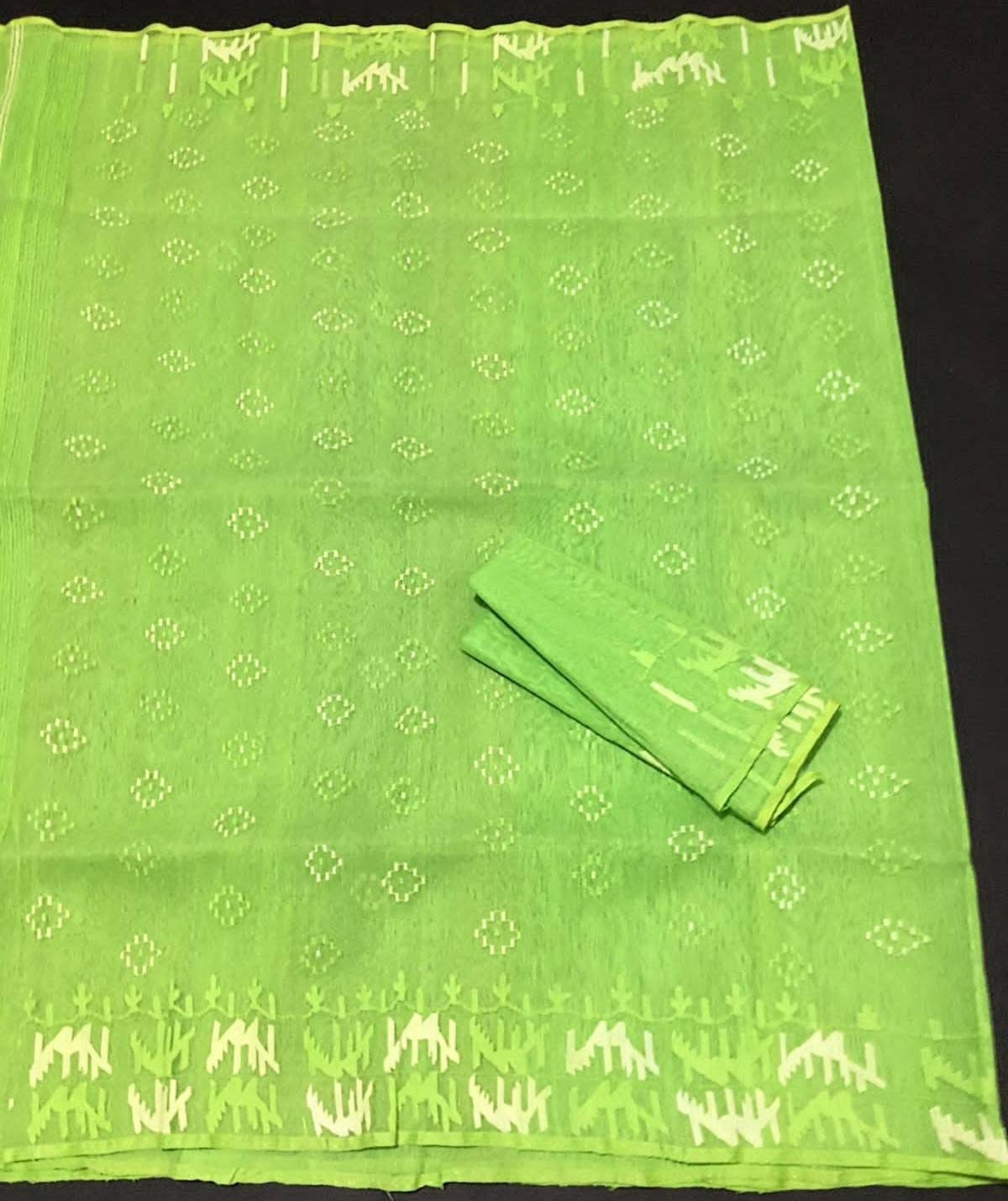 Original Dhakai Jamdani Saree, Beautiful Lime green-White thread work, Handloom Jamdani 84 count thread, Traditional,Elegant, Classy Saree
