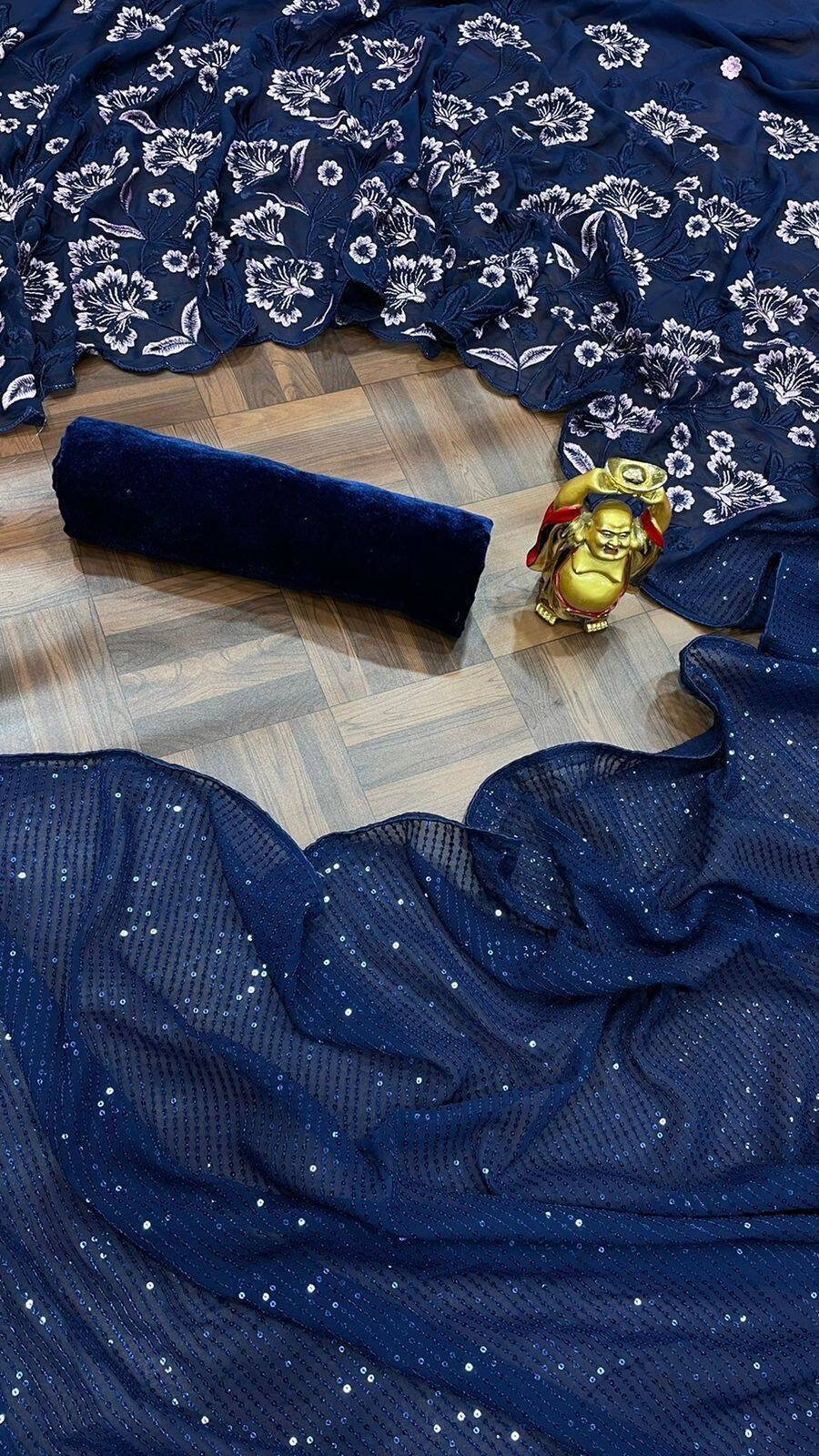 Soft Georgette Party Saree, fabric with sequence and shading embroidery multi work with touch up of cut work and piping border in saree