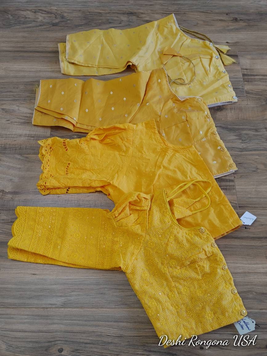 Elegant Readymade Yellow/Mustard Blouse that goes with any Yellow contrast saree collection you have in your closet