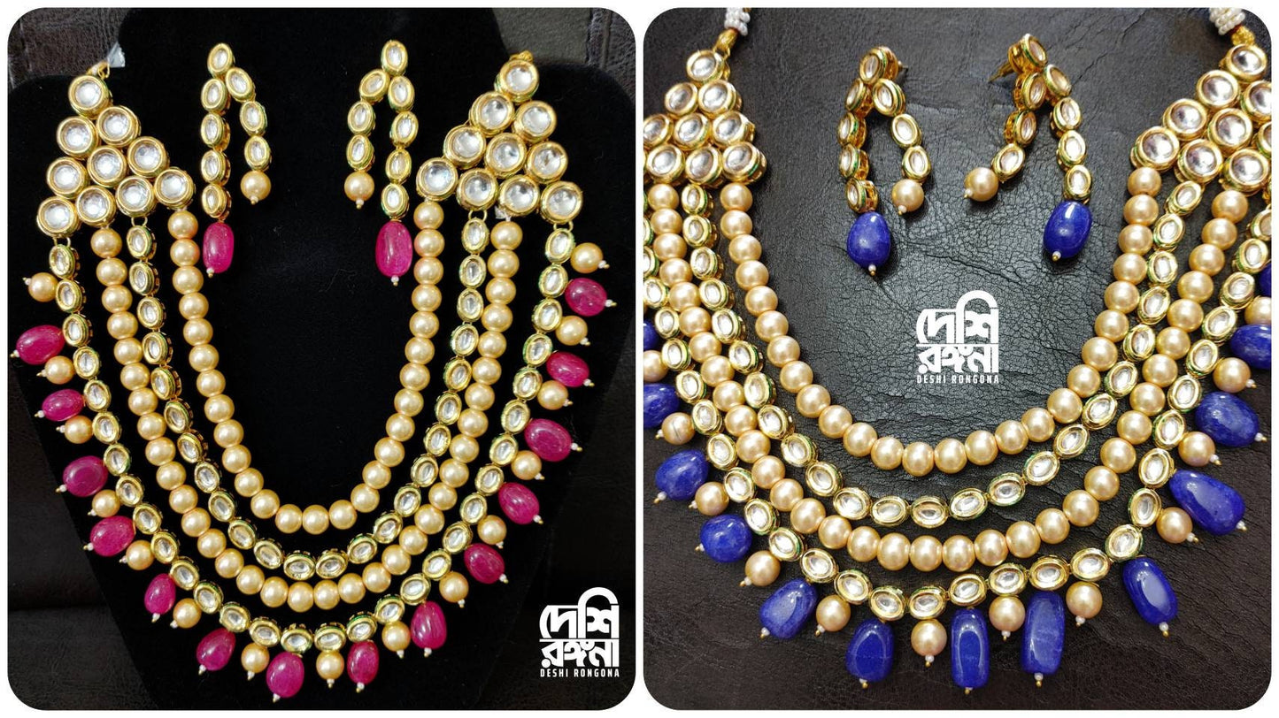 Gold Kundan Meenakari Bridal Necklace Set