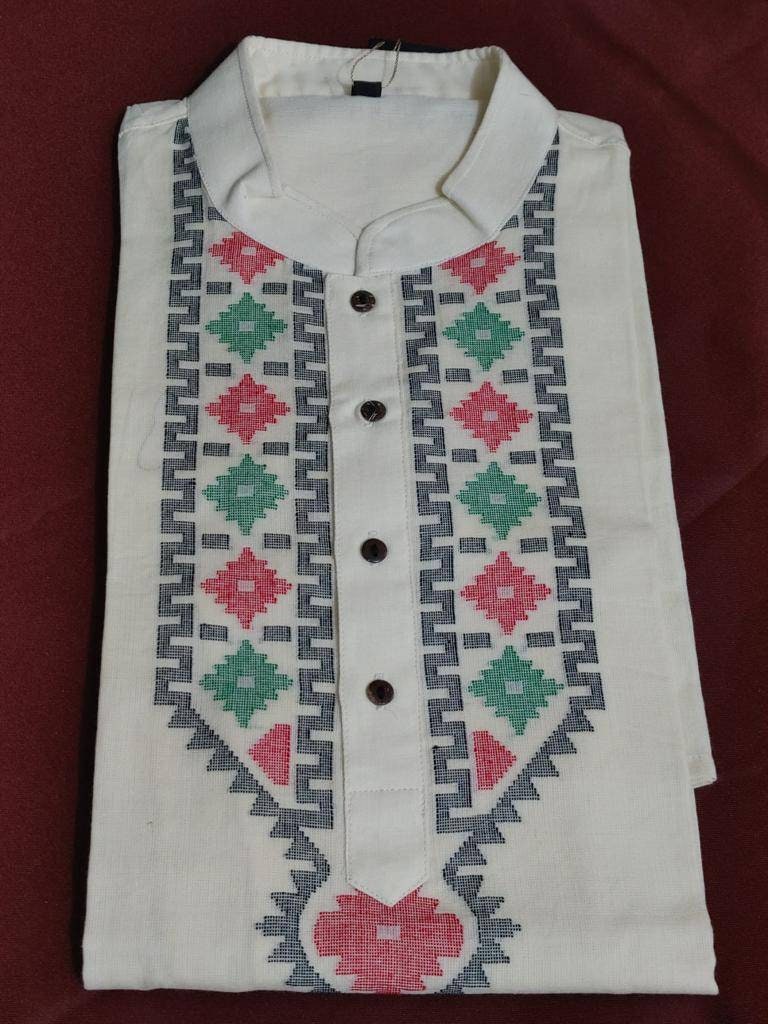 Dhakai Jamdani Punjabi, Handloom Cotton-Tosshor Silk Punjabi, SLIM FIT, Comfortable, Elegant and Classy, Handmade in Bangladesh