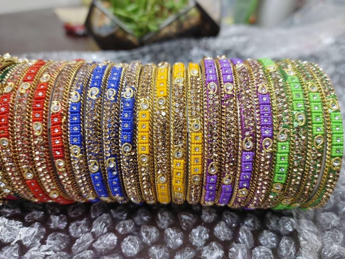 Zardozi Bangles, Long lasting Florescent Colors with detailed Stone work, Indian Wedding, Bridal Bangles - Bridesmaid Party Jewelry