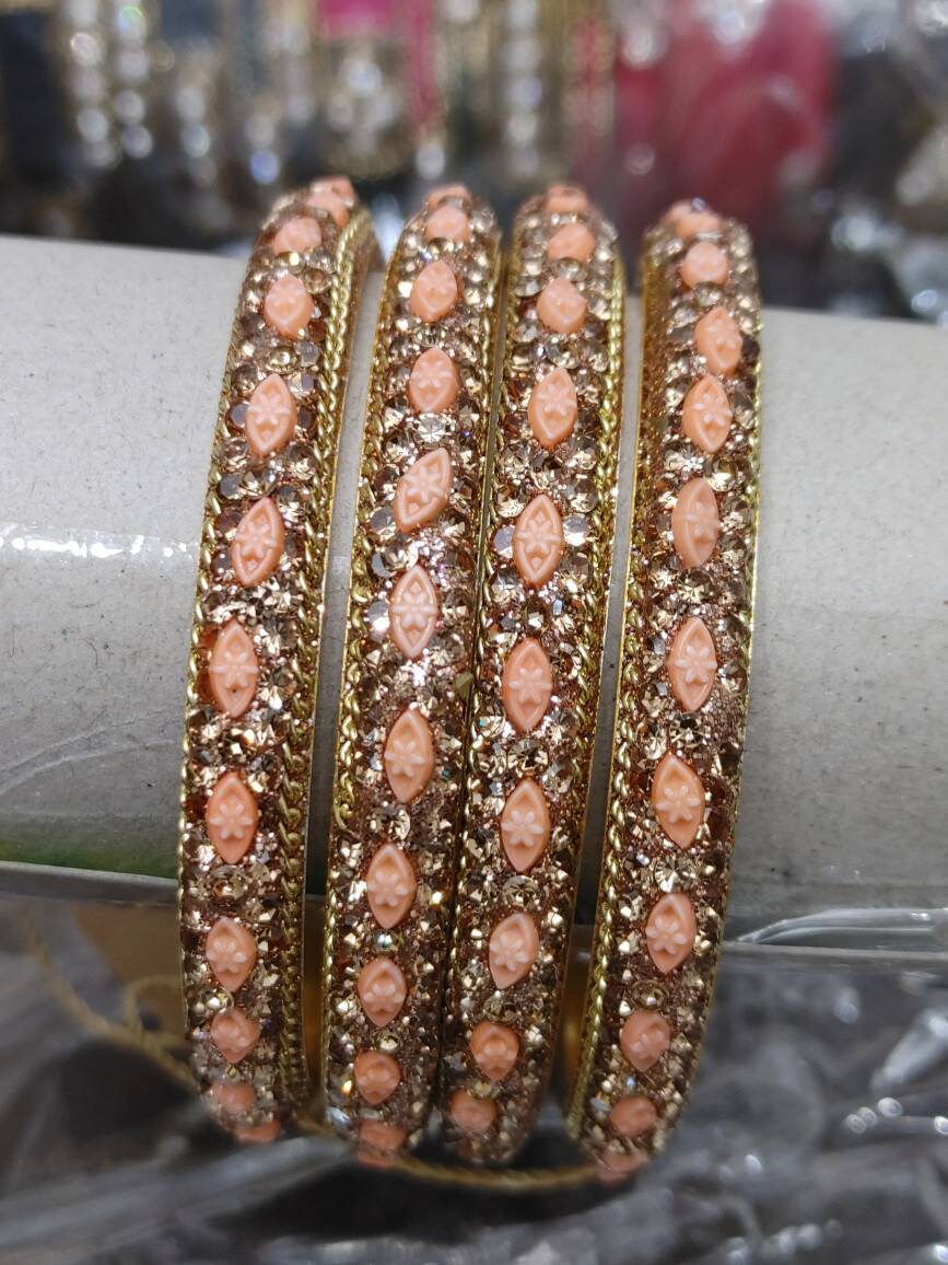 Zari Bangles, Long lasting Florescent Colors with detailed Stone and glitter work, Indian Wedding, Bridal Bangles - Bridesmaid Party Jewelry