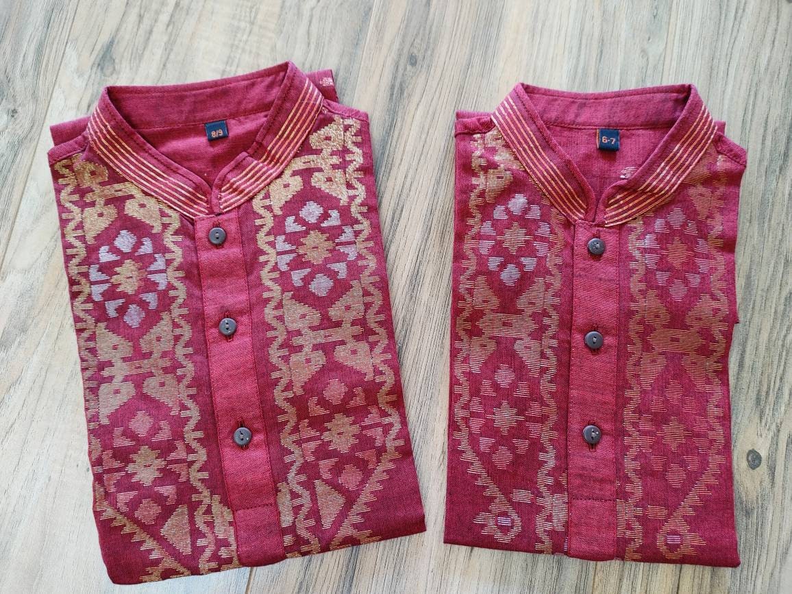 Kids Punjabi, Pure Cotton Dhakai Jamdani for Infants, Toddlers, Preschoolers, Teenagers, Handloom, Comfortable, Elegant, Made in Bangladesh