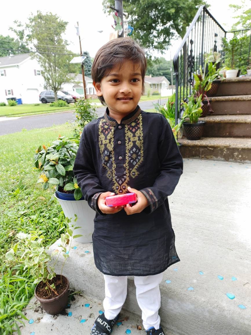 Kids Punjabi, Pure Cotton Dhakai Jamdani for Infants, Toddlers, Preschoolers, Teenagers, Handloom, Comfortable, Elegant, Made in Bangladesh