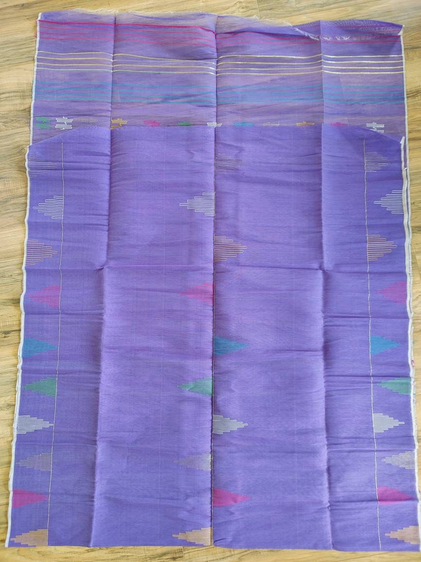 Dhakai Jamdani Lavender Halfsilk saree, Made in Bangladesh, Blouse piece available, beautiful multi color temple work theme