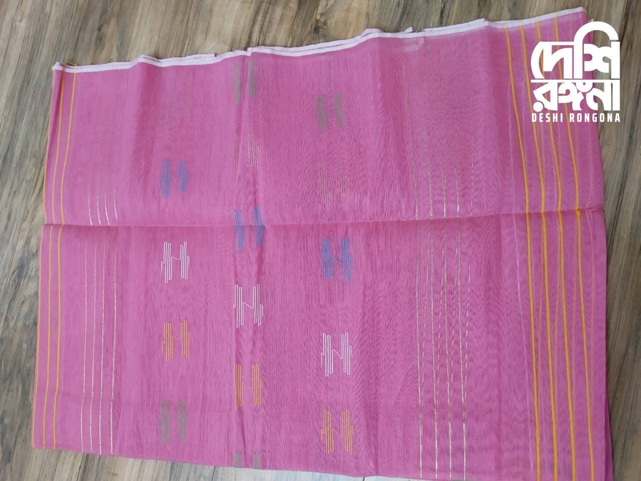 riginal Dhakai Jamdani Saree, Beautiful Pink, Multi-Color Contrast, Handwoven 40 Count Thread