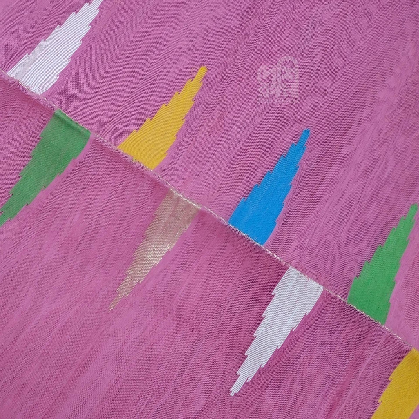 riginal Dhakai Jamdani Saree, Beautiful Pink, Multi-Color Contrast, Handwoven 40 Count Thread