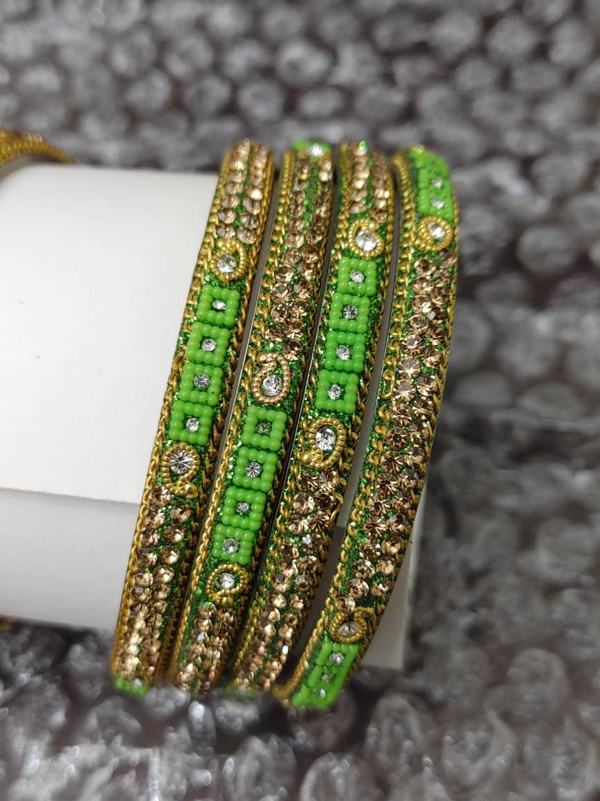 Zardozi Bangles, Long lasting Florescent Colors with detailed Stone work, Indian Wedding, Bridal Bangles - Bridesmaid Party Jewelry