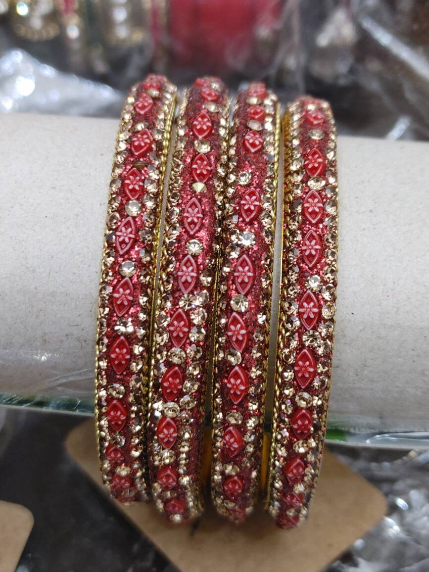 Zari Bangles, Long lasting Florescent Colors with detailed Stone and glitter work, Indian Wedding, Bridal Bangles - Bridesmaid Party Jewelry