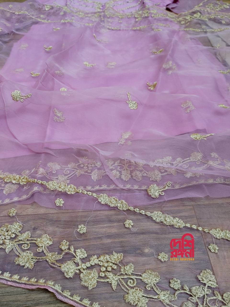 Pakistani Organza Dress, Beautiful Real Mirror and Embroidery work, Attached Silk inner, and Pant, Available in 3 Colors