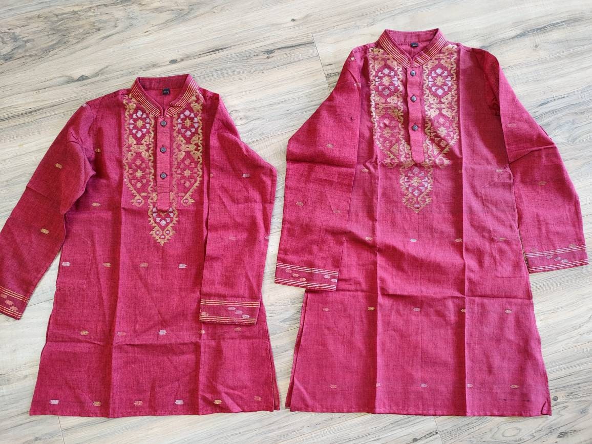 Kids Punjabi, Pure Cotton Dhakai Jamdani for Infants, Toddlers, Preschoolers, Teenagers, Handloom, Comfortable, Elegant, Made in Bangladesh