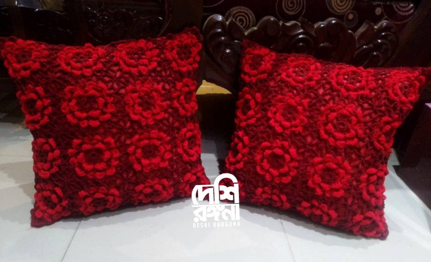 Handmade Crochet Pillow Cover with Gorgeous, flowers made with love